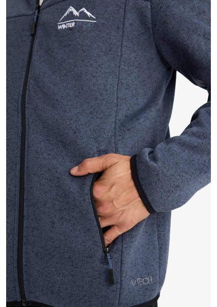 Fit Standart Fit Kapüşonlu İçi Yumuşak Tüylü Fermuarli Polar Hırka