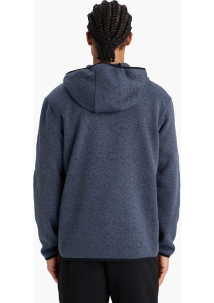 Fit Standart Fit Kapüşonlu İçi Yumuşak Tüylü Fermuarli Polar Hırka