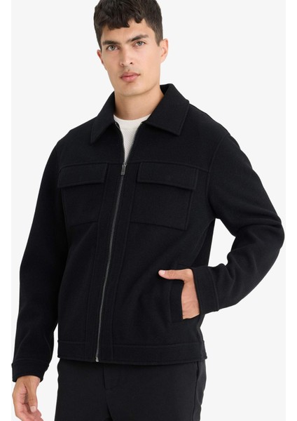 Slim Fit Dar Kesim Polo Yaka Astarlı Fermuarlı Cepli Kışlık Mont F0461AX25AU