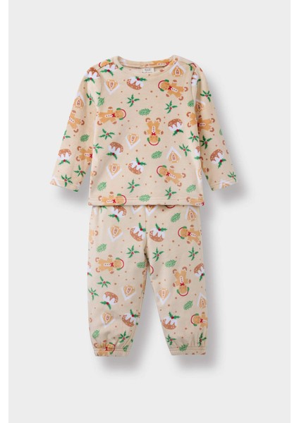 Erkek Bebek Pijama Takımı Yılbaşı Temalı Uzun Kollu Velur Üst Uzun Alt F5561A525WN