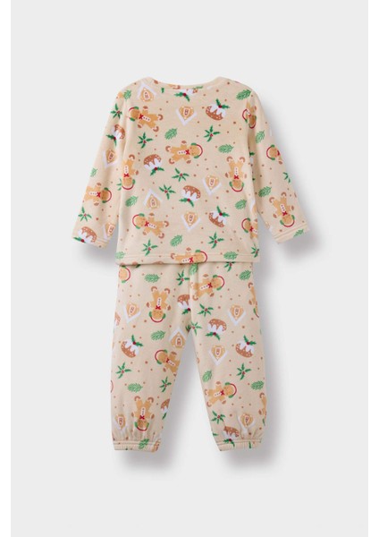 Erkek Bebek Pijama Takımı Yılbaşı Temalı Uzun Kollu Velur Üst Uzun Alt F5561A525WN fırsatları