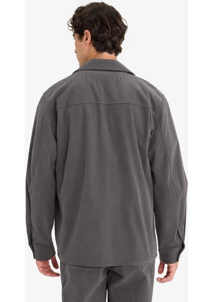 Regular Fit Fitilli Kadife Uzun Kollu Gömlek F1619AX25WN