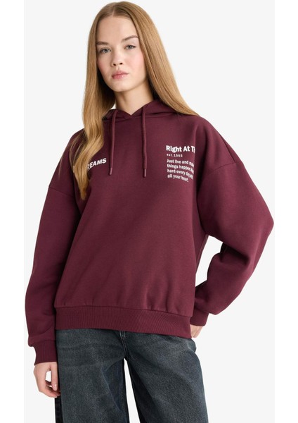 Oversize Geniş Kalıp Kapüşonlu Sırt Baskılı Sweatshirt G3874AX25WN modelleri
