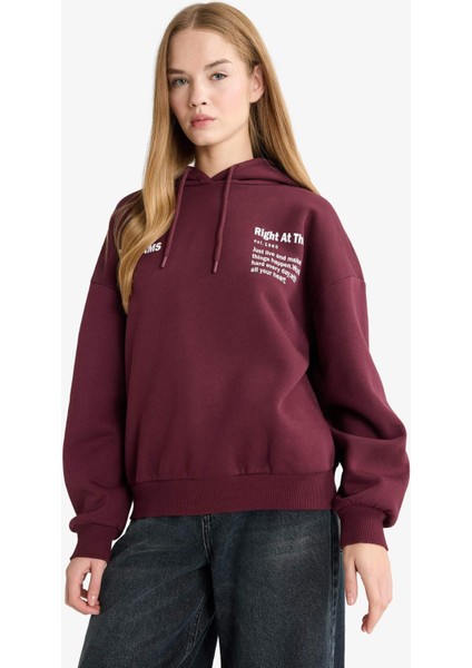 Oversize Geniş Kalıp Kapüşonlu Sırt Baskılı Sweatshirt G3874AX25WN fırsatları
