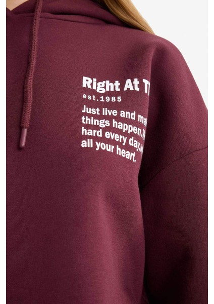 Oversize Geniş Kalıp Kapüşonlu Sırt Baskılı Sweatshirt G3874AX25WN