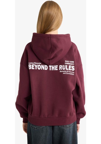 Oversize Geniş Kalıp Kapüşonlu Sırt Baskılı Sweatshirt G3874AX25WN