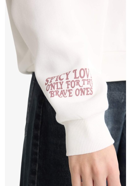 Oversize Geniş Kalıp Kapüşonlu Sırt Baskılı Sweatshirt G3878AX25WN