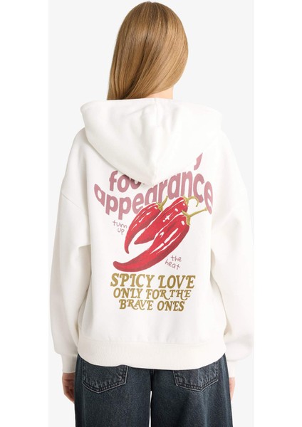 Oversize Geniş Kalıp Kapüşonlu Sırt Baskılı Sweatshirt G3878AX25WN