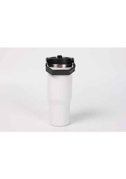 Flask Pipetli Sporcu Termos Beyaz