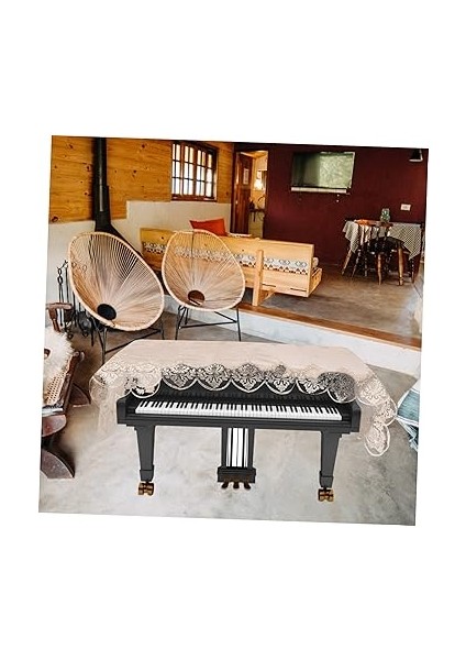 Piyano Klavye Kılıfı - Dik Piyano Için Yarım Kılıf - Işlemeli Dantel Desenli Mendil Kılıfı fırsatları