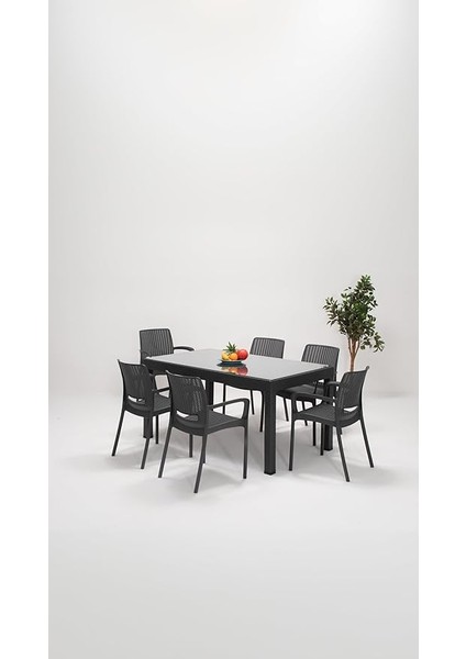 Rattan Lüx Camlı 90X150 Bahçe&balkon&teras Masa Seti - Antrasit