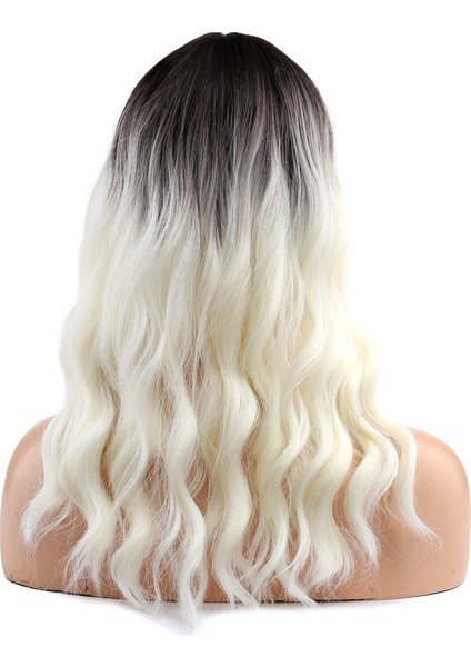 Dalgalı Kısa Perçemli Fiber Sentetik Peruk / Kahve / Beyaz Platin Ombreli indirimleri