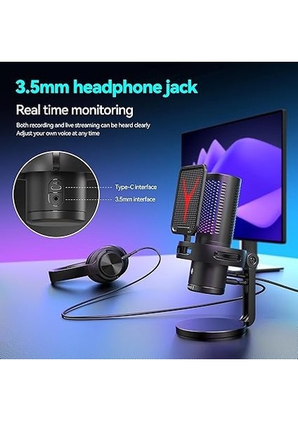 Yanmai Bilgisayar Masaüstü Profesyonel Vlog Canlı Yayın Podcast Mikrofon Kiti Tak Çalıştır USB Kablolu Örnekleme Hızı 48KHZ, Frekans Yanıtı 80HZ-16KHZ Gm7-B (GM7B) indirimleri