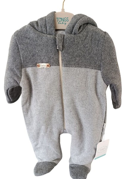 9502T Erkek Bebek Fermuarlı Kapüşonlu Patikli Tulum