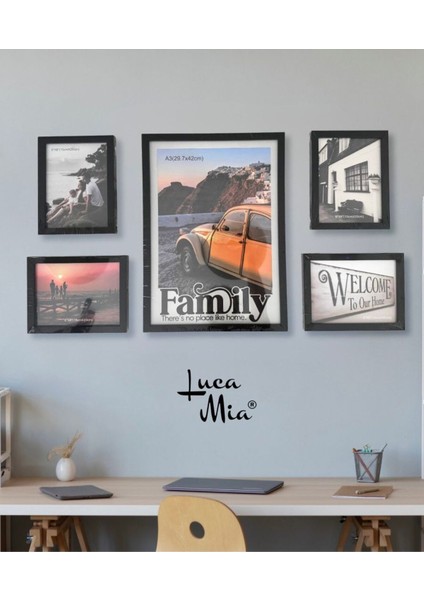 5 Parça Ahşap Resim Çerçeve Seti - Siyah