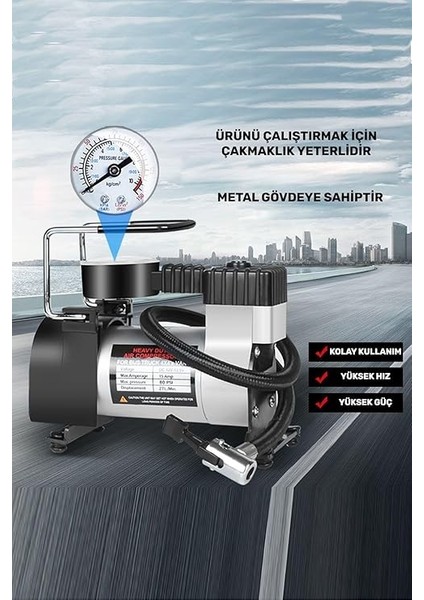 150 Psı Metal Gövdeli Çakmaklık Girişli Araç Lastik Şişirme Pompası Kompresör fiyatları