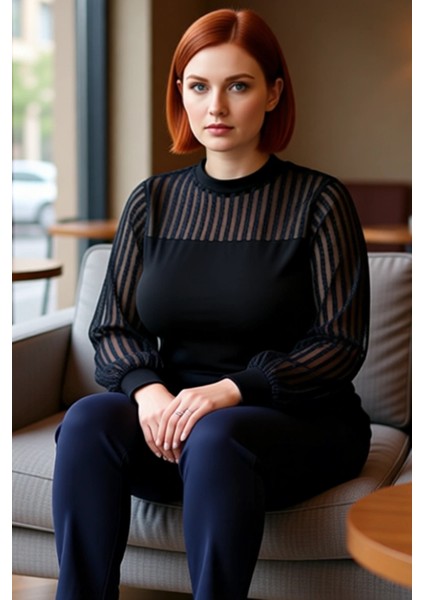 Kadın Dik Yaka Uzun Kollu Vücuda Oturan Örme Bluz Zarif Çizgili Detaylı Günlük Kullanım Için fiyatları