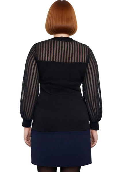 Kadın Dik Yaka Uzun Kollu Vücuda Oturan Örme Bluz Zarif Çizgili Detaylı Günlük Kullanım Için fırsatları