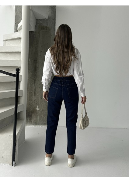 Kadın Beli Ipli Kemer Lastik Mom Kot Pantolon modelleri