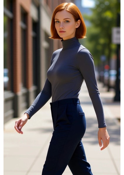 Kadın Fitted Balıkçı Yaka Uzun Kollu Basic Siluet Esnek Örme Bluz Cool & Comfort Tarzıyla Günlük