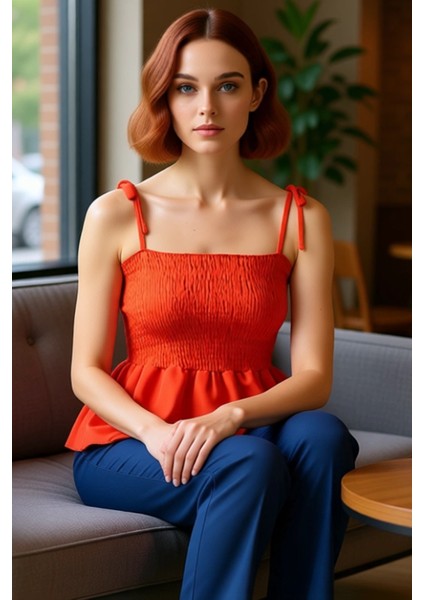 Kadın Pamuklu Peplum Bluz Zarif Askıları ve Rahat Kesimiyle Günlük Şıklık Kaliteli Şık Rahat fırsatları