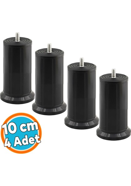 4 Adet Mobilya Baza Tv Ünitesi Yükseltme Ayağı Destek Ayağı 10 cm Siyah Plastik