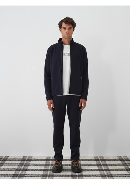 Erkek Lacivert Esnek Dokulu Regular Fit Sweatmont