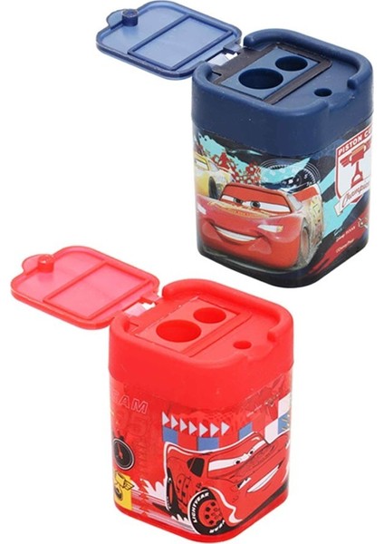 2 Li Kalemtraş 2 Adet Arabalar Kırmızı ve Mavi Geniş Hazneli Çift Bıçaklı Kalem Traş No1 Figürlü Jumbo Kalemtıraş fiyatları