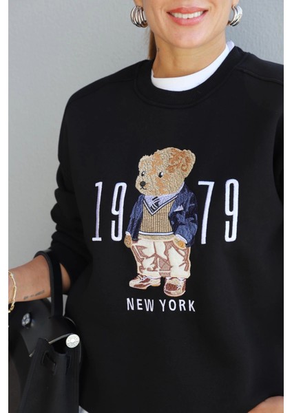 Siyah Teddy Nakış Detay Sweat fiyatları