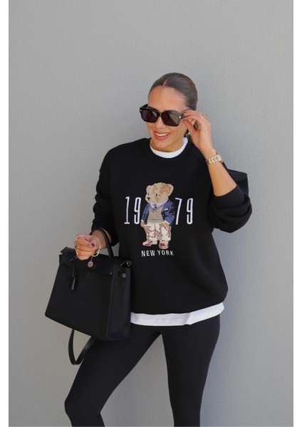 Siyah Teddy Nakış Detay Sweat modelleri