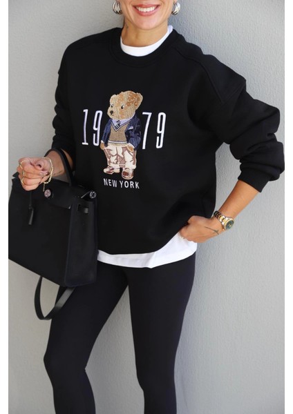 Siyah Teddy Nakış Detay Sweat fırsatları