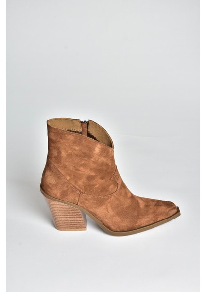 V654081902 Tarçın/taba Hakiki Deri Süet Kalın Topuklu Western Kovboy Kadın Bot indirimleri