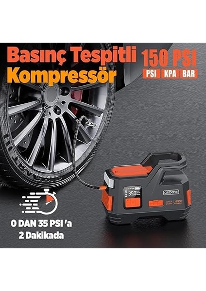 JS006 26800MAH 3000A Akü Takviye Cihazı + Lastik Şişirme Kompresörü Taşınabilir Jump Starter (Kompresör+Powerbank+Led Lamba+Lcd Ekran) modelleri