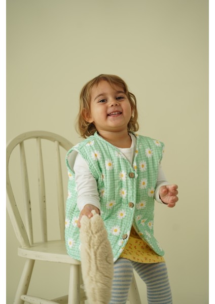 Papatya Desenli Yeşil Peluş Bebek Yeleği modelleri