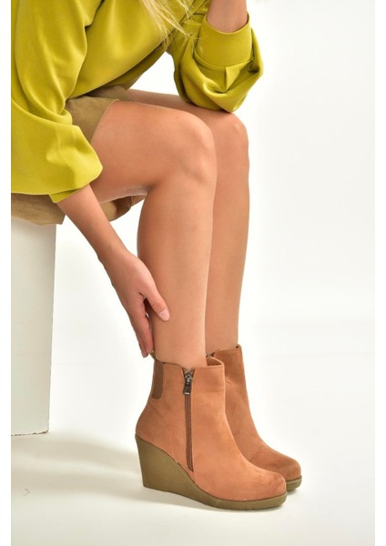 V361196802 Taba Süet Dolgu Topuklu Kadın Bot