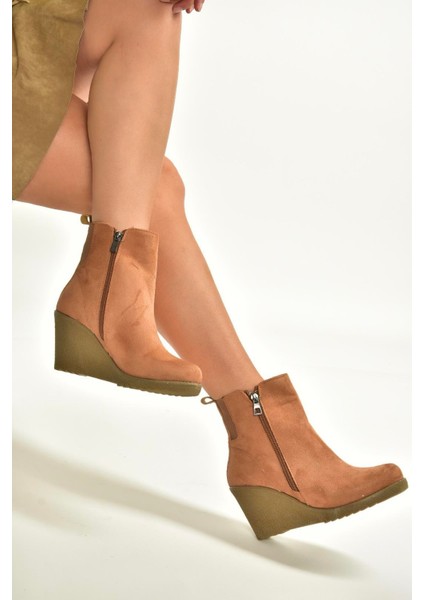 V361196802 Taba Süet Dolgu Topuklu Kadın Bot modelleri