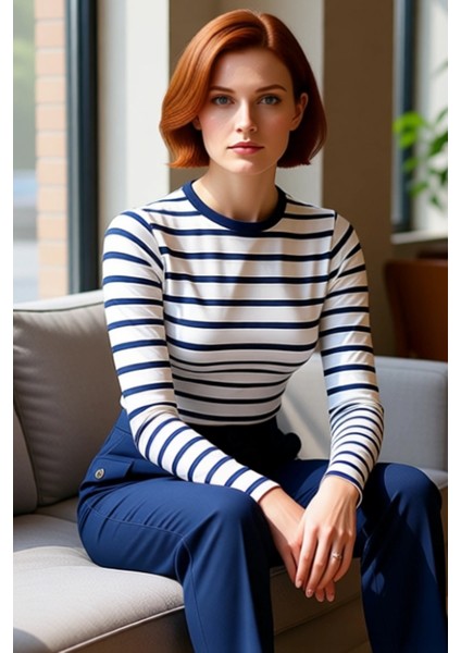 Kadın Moda Şık Üst Giyim Crop Bisiklet Yaka Slim Kalıp Örme Viskoz Yumuşak Kumaşlı Fitted Esnek Bluz