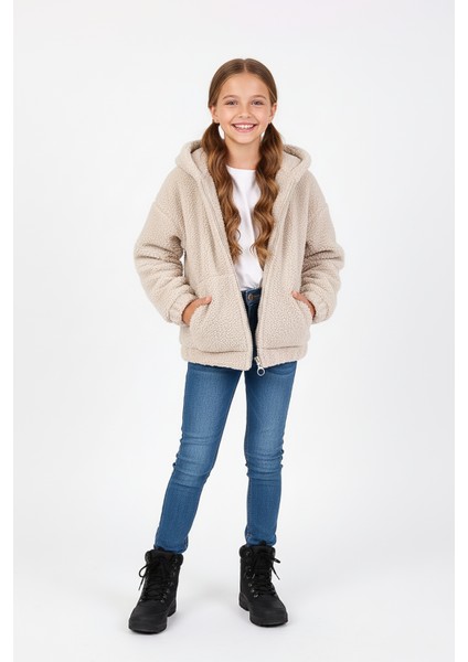 Kapüşonlu Kız Çocuk Pelüş Mont - 26K 6309