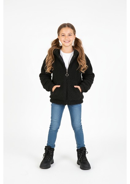 Kapüşonlu Kız Çocuk Pelüş Mont - 26K 6309