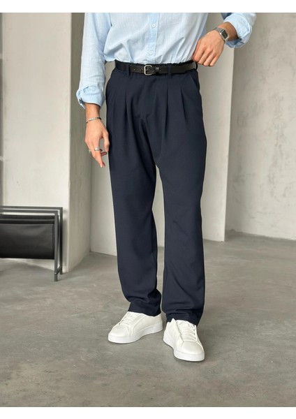 Erkek Lacivert Pileli Baggy Kumaş Pantolon fiyatları