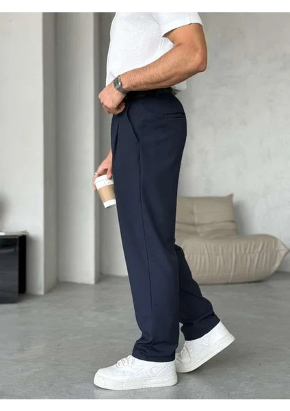 Erkek Lacivert Pileli Baggy Kumaş Pantolon indirimleri