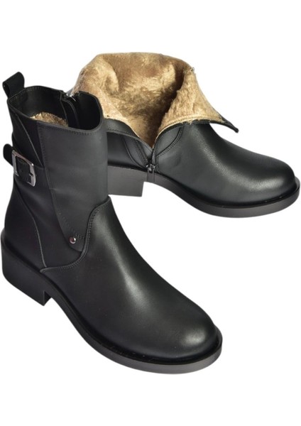 V674121309 Siyah Alçak Topuklu Içi Tüylü Kadın Bot