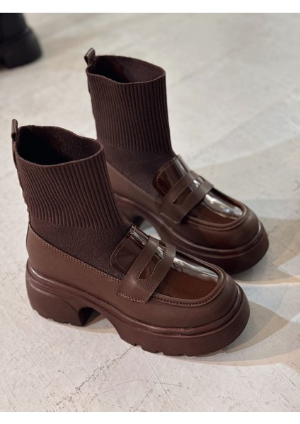 Wanye Premium Kahverengi Triko Streçli Bot