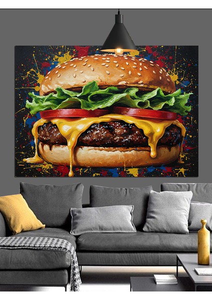 Büyük Hamburger Lezzet Şöleni Dekoratif Kanvas - Mdf Ahşap Tablo