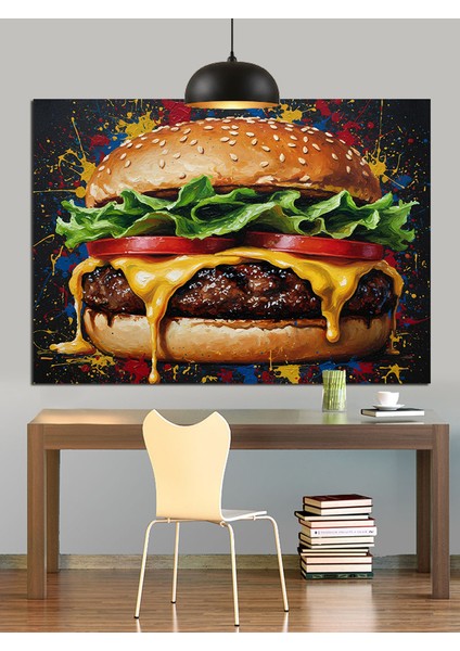 Büyük Hamburger Lezzet Şöleni Dekoratif Kanvas - Mdf Ahşap Tablo modelleri
