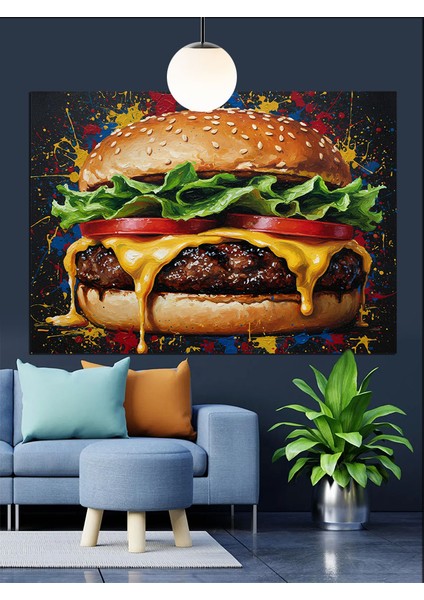 Büyük Hamburger Lezzet Şöleni Dekoratif Kanvas - Mdf Ahşap Tablo fırsatları