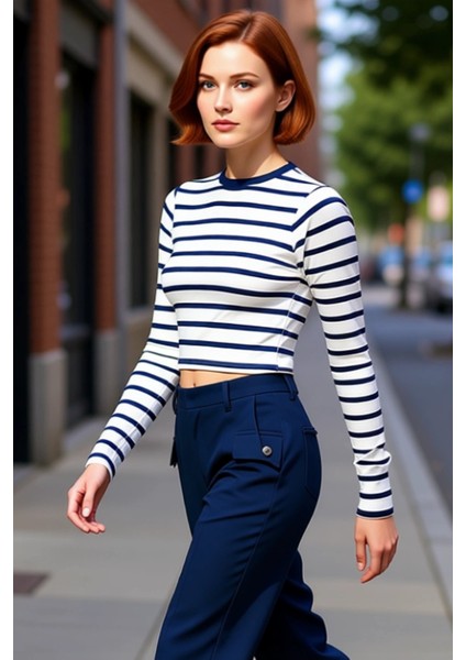 Kadın Moda Şık Üst Giyim Crop Bisiklet Yaka Slim Kalıp Örme Viskoz Yumuşak Kumaşlı Fitted Esnek Bluz fırsatları