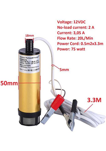 Delice Alüminyum Gövde 12V Mazot ve Sıvı Aktarma Pompası
