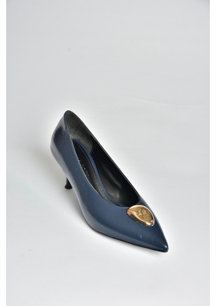 V820621760 Lacivert Rustik Ince Topuklu Sivri Burun Kadın Ayakkabı
