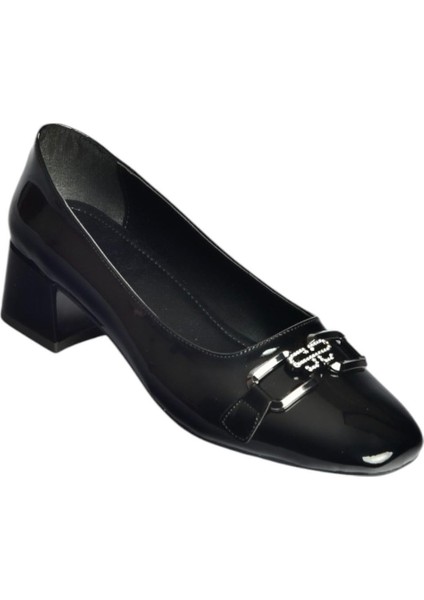 V250632308 Siyah Rugan Kalın Alçak Topuklu Kadın Ayakkabı